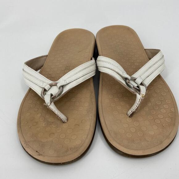 Vionic Thong Sandals Size 11 White Leather Flip Flop Arch Support Comfort - Picture 3 of 8